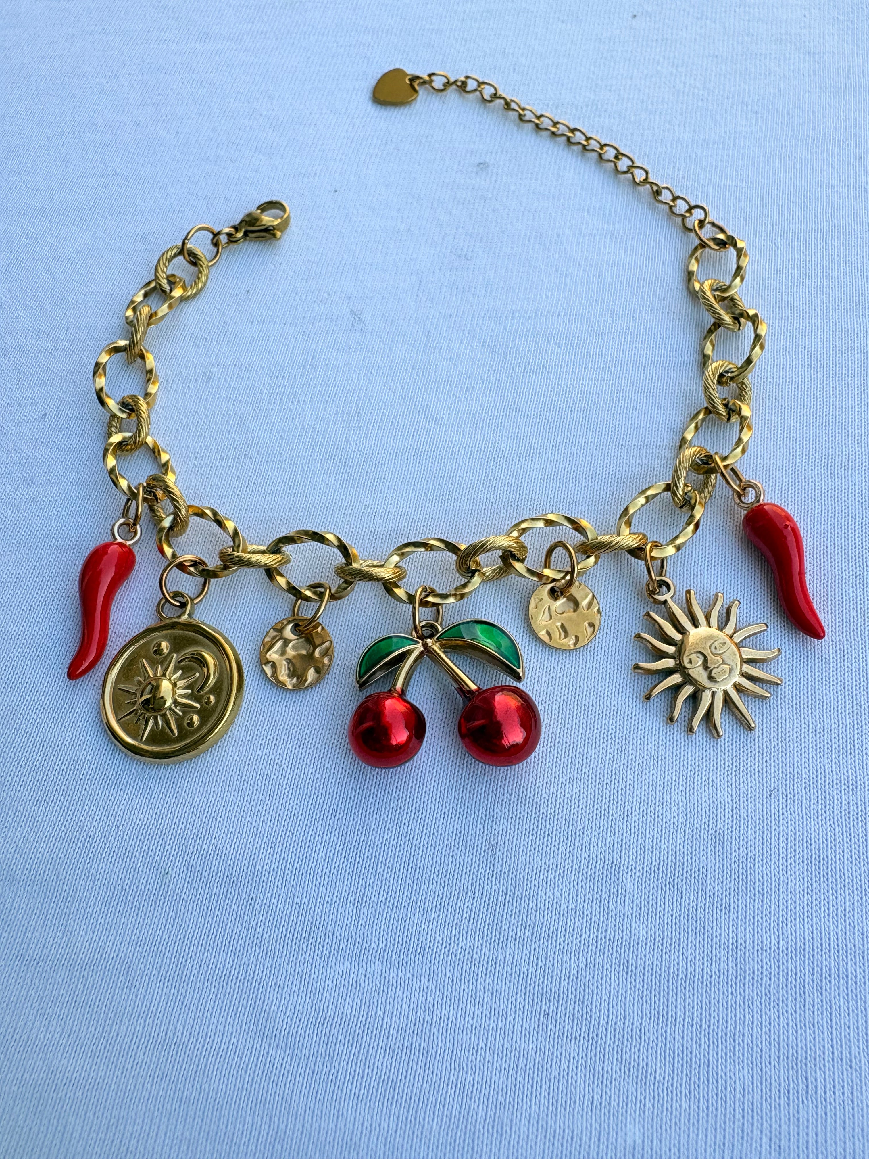 Bracelet breloque Cerise en acier inoxydable
