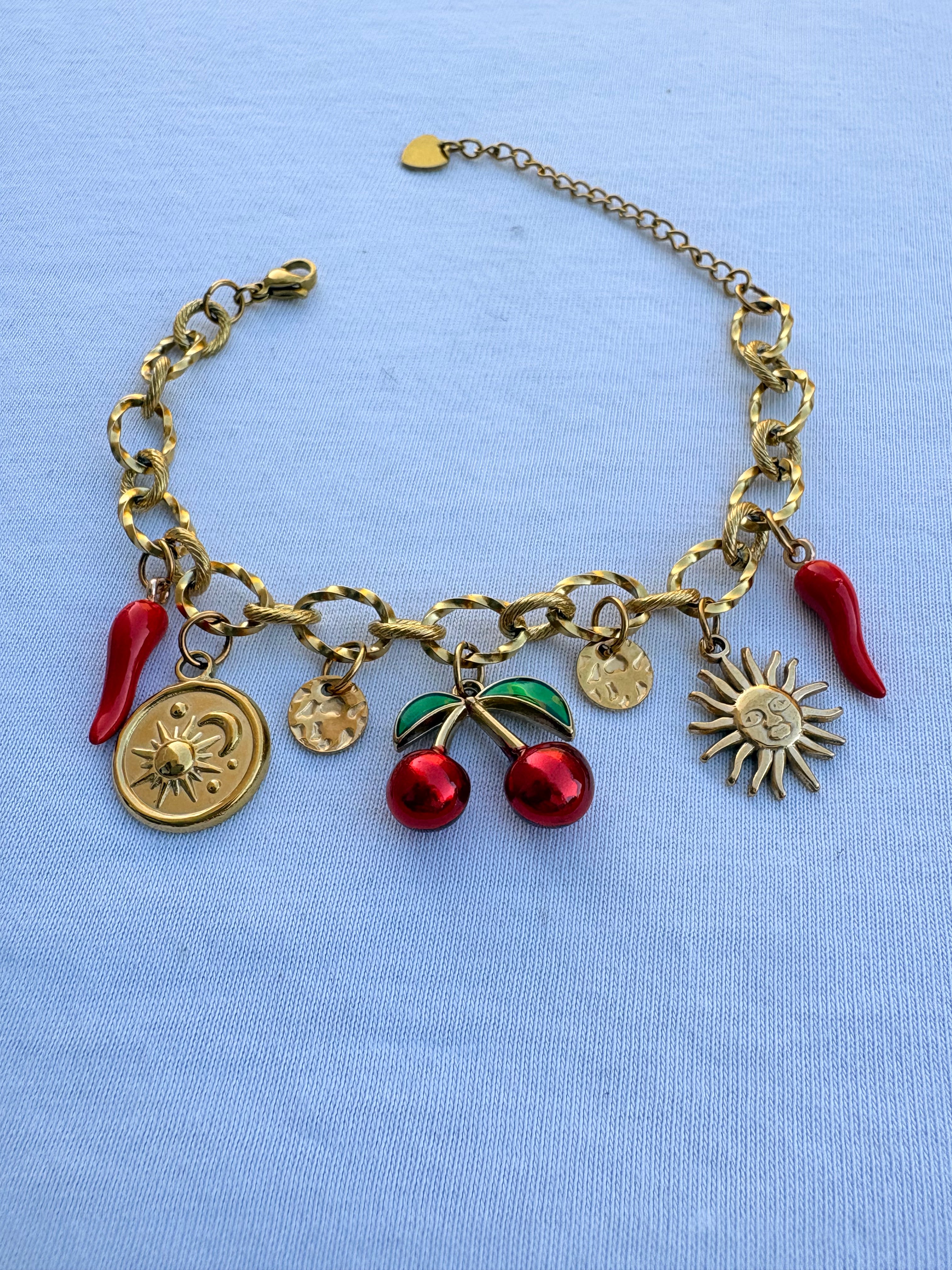 Bracelet breloque Cerise en acier inoxydable