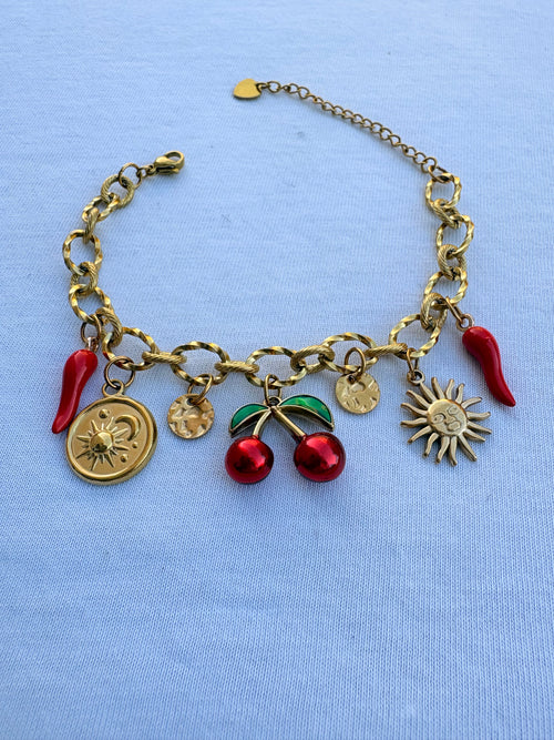 Bracelet breloque Cerise en acier inoxydable