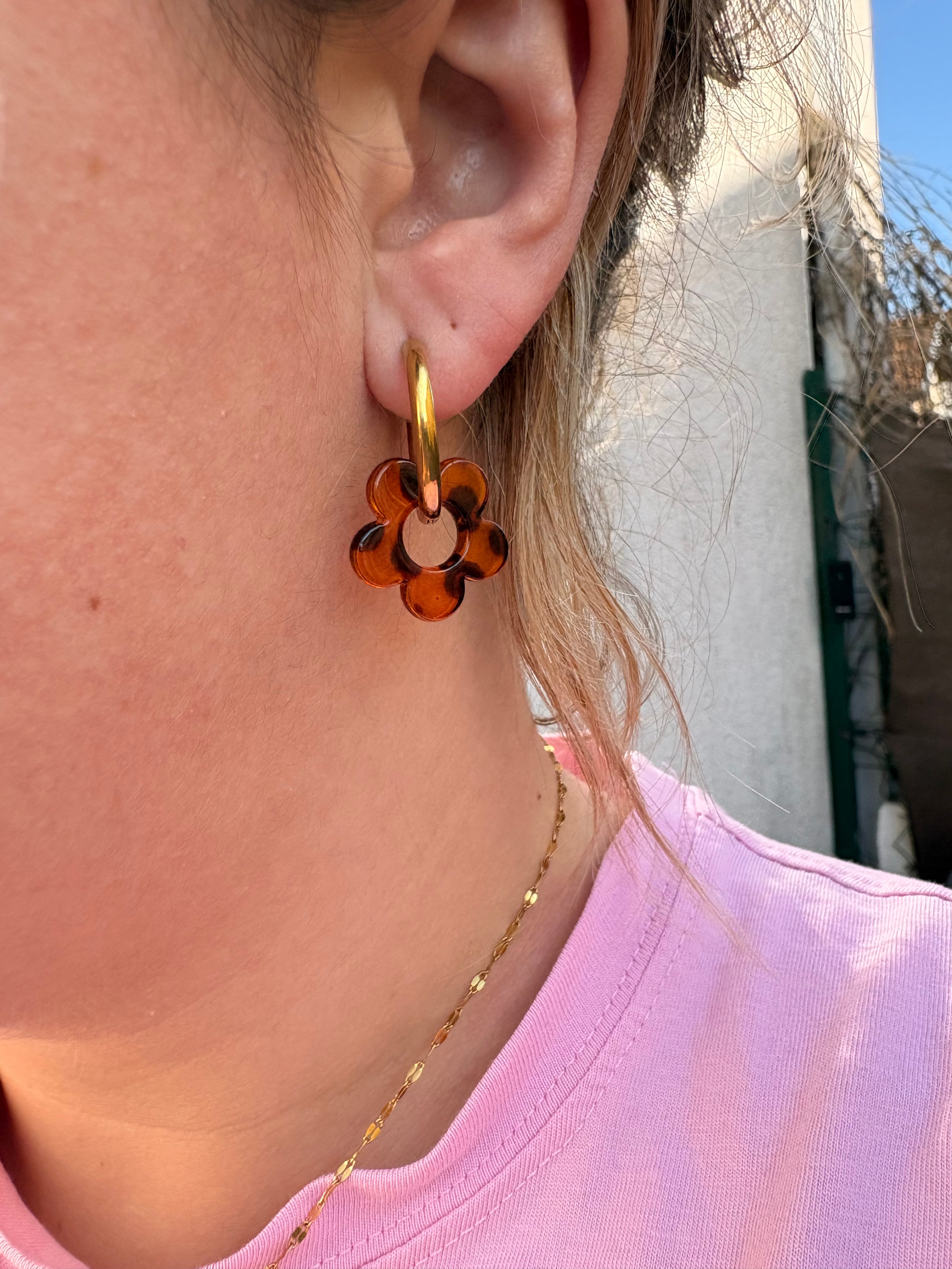 Paire de boucles d’oreilles fleur en acier inoxydable