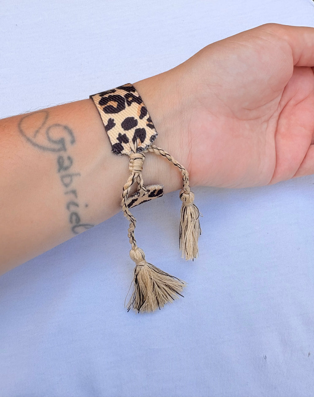 Bracelet tissu ajustable léopard
