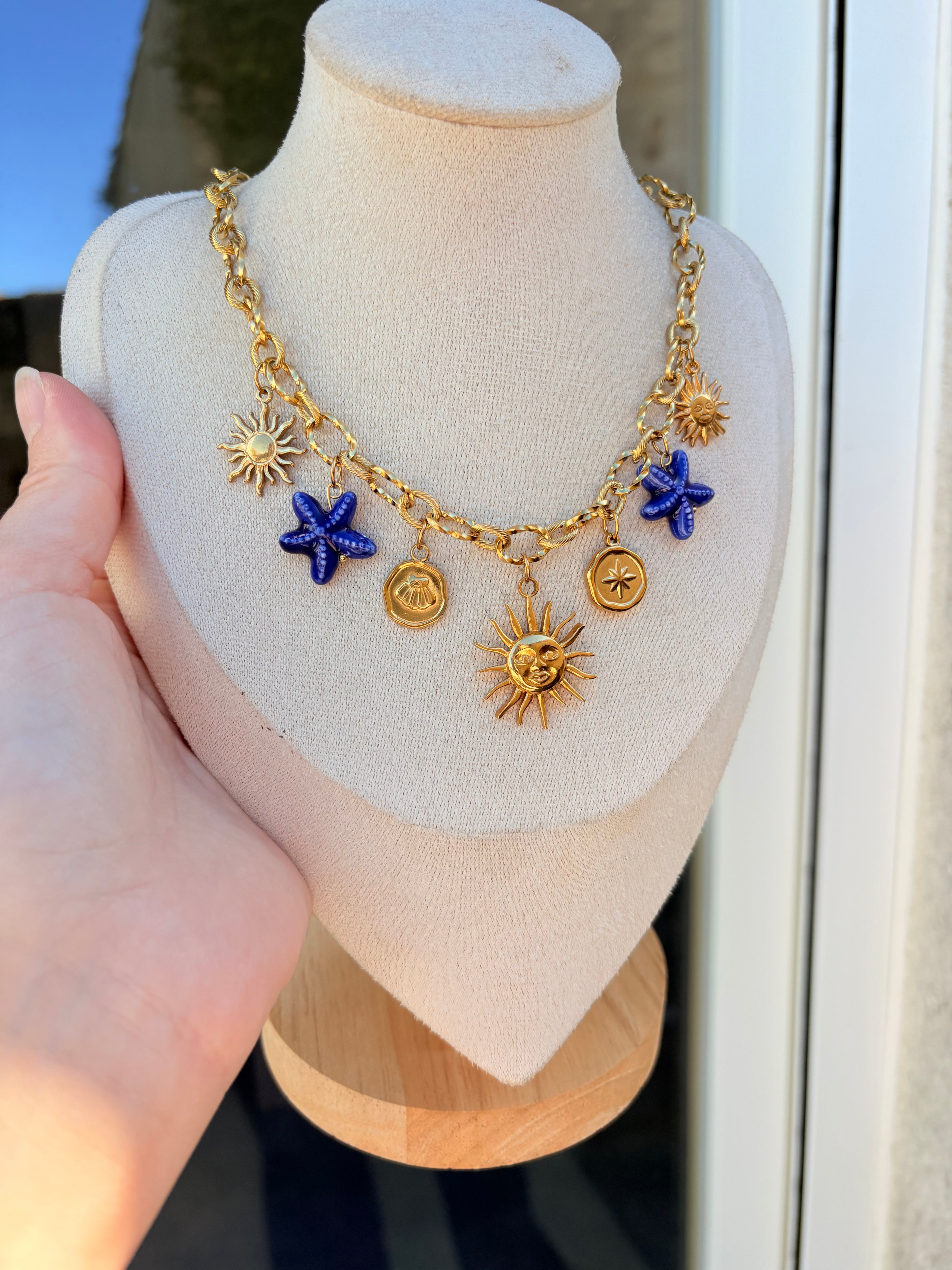 Collier breloque Soleil en acier inoxydable