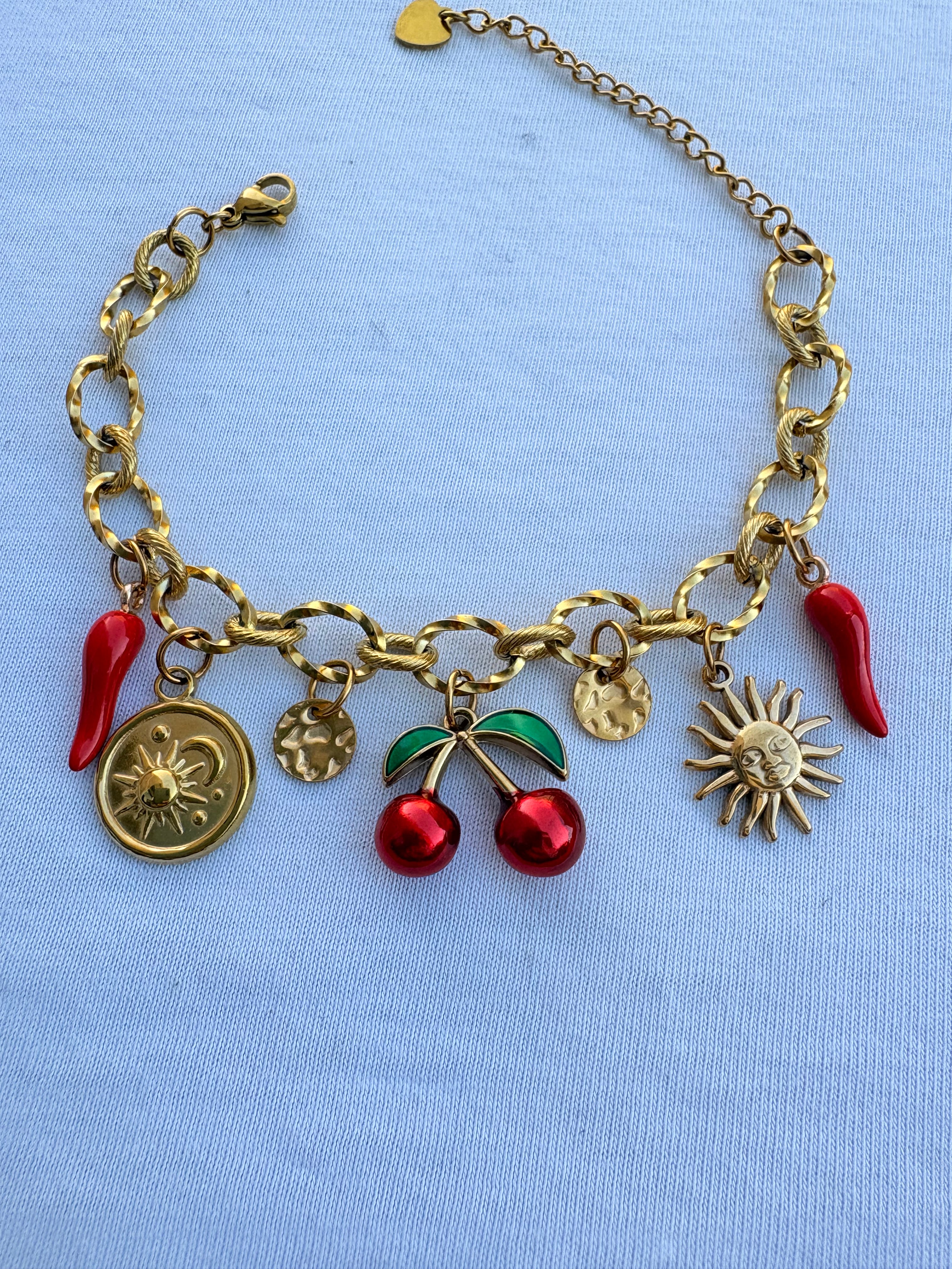 Bracelet breloque Cerise en acier inoxydable