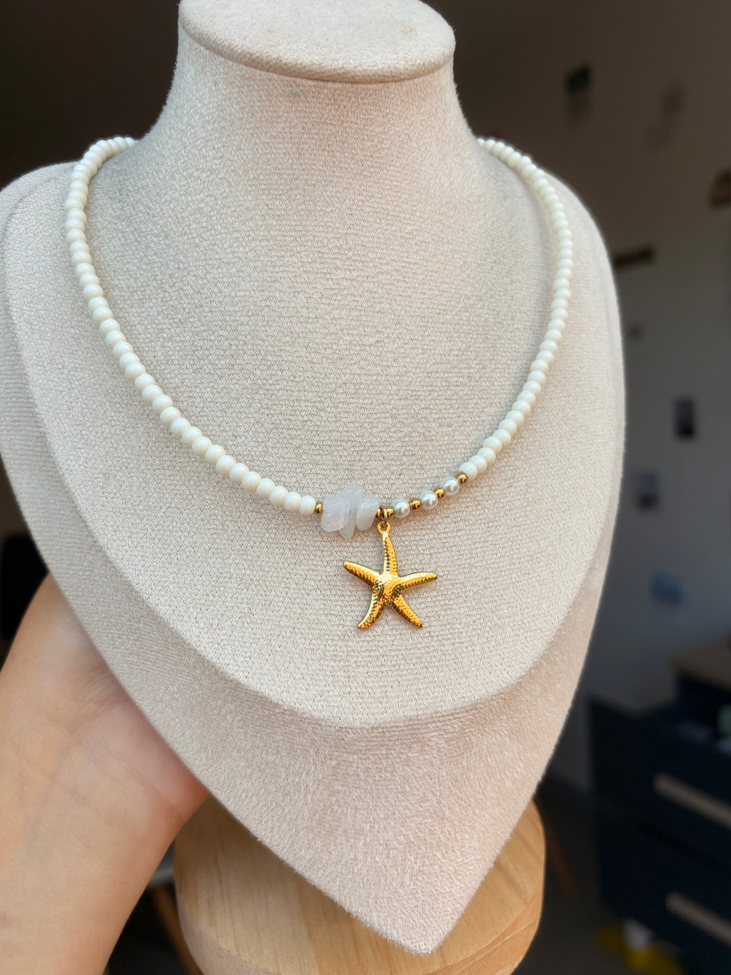 Collier étoile de mer, perles en acier inoxydable