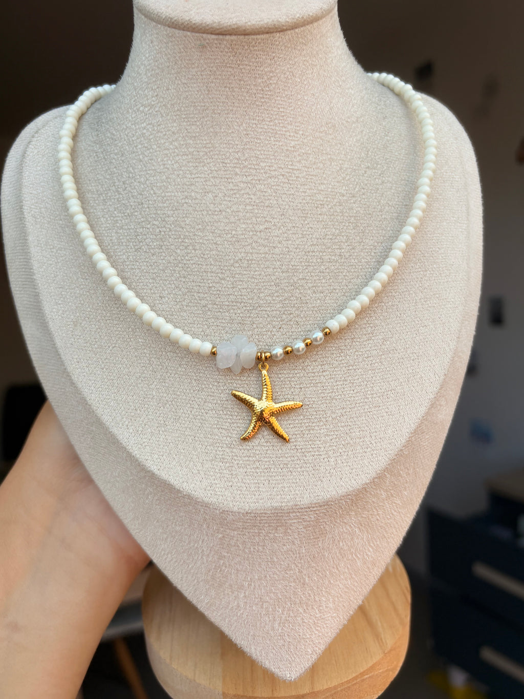 Collier étoile de mer, perles en acier inoxydable