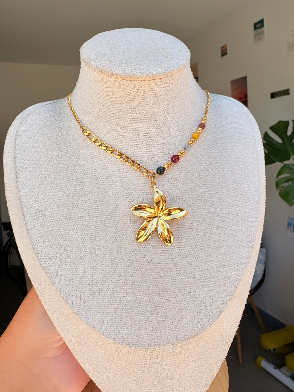 Collier breloque Ambre en acier inoxydable