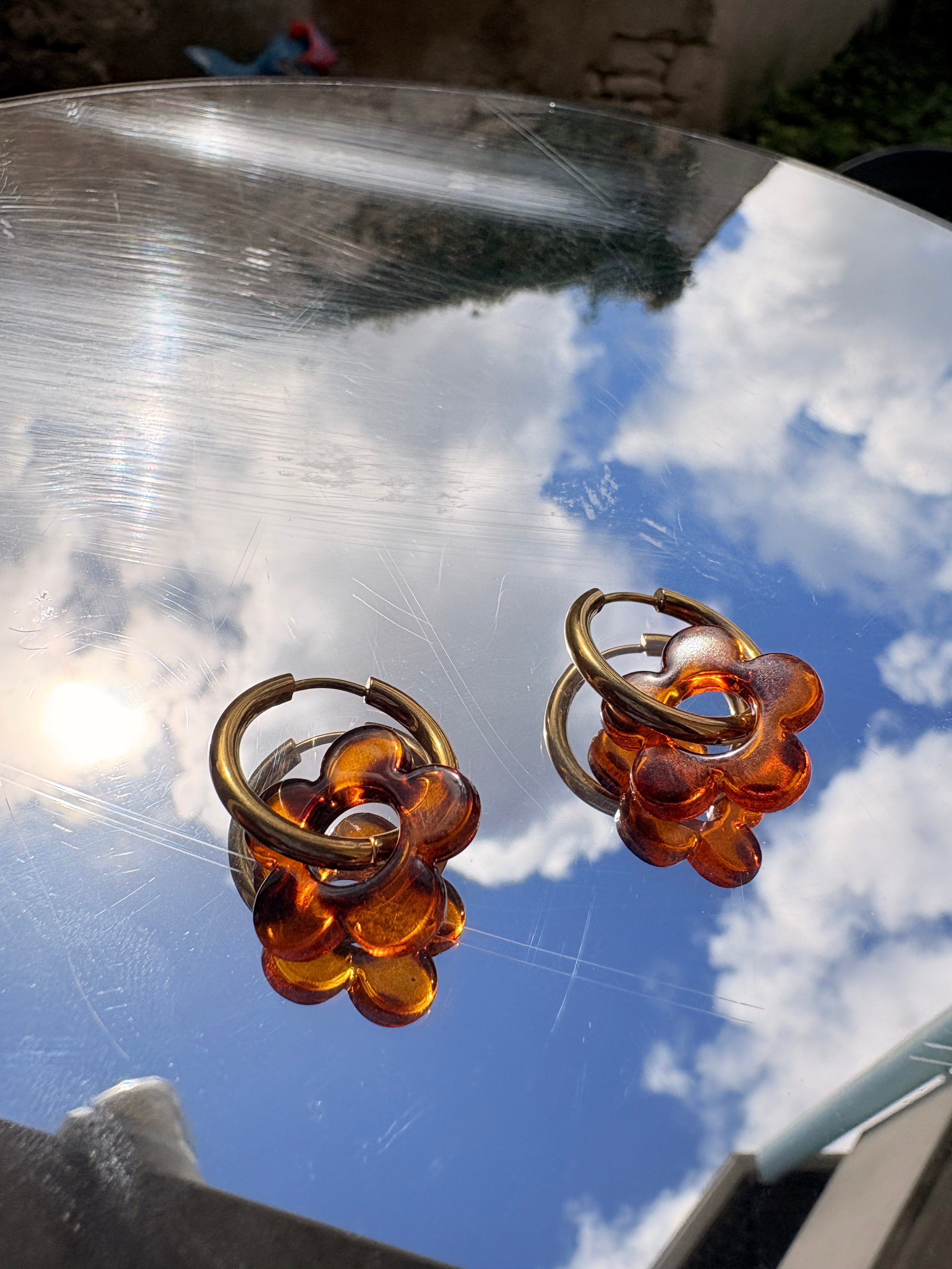 Paire de boucles d’oreilles fleur en acier inoxydable
